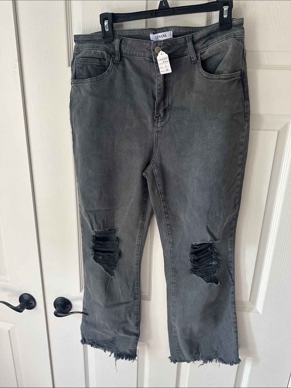 Zenana Outfitters Washed Gray Distressed Ankle Jeans